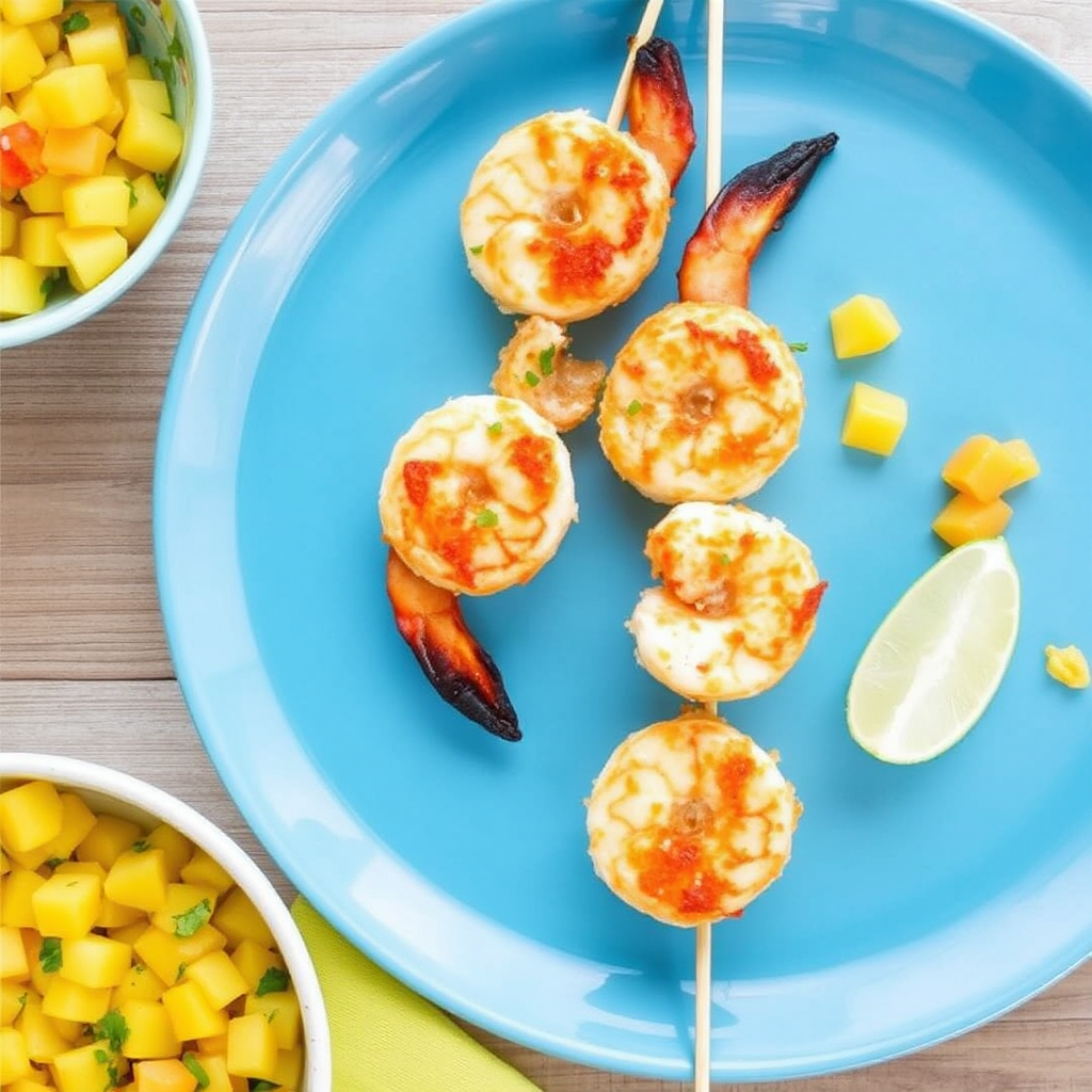 Spicy Coconut Shrimp Skewers with Mango Salsa