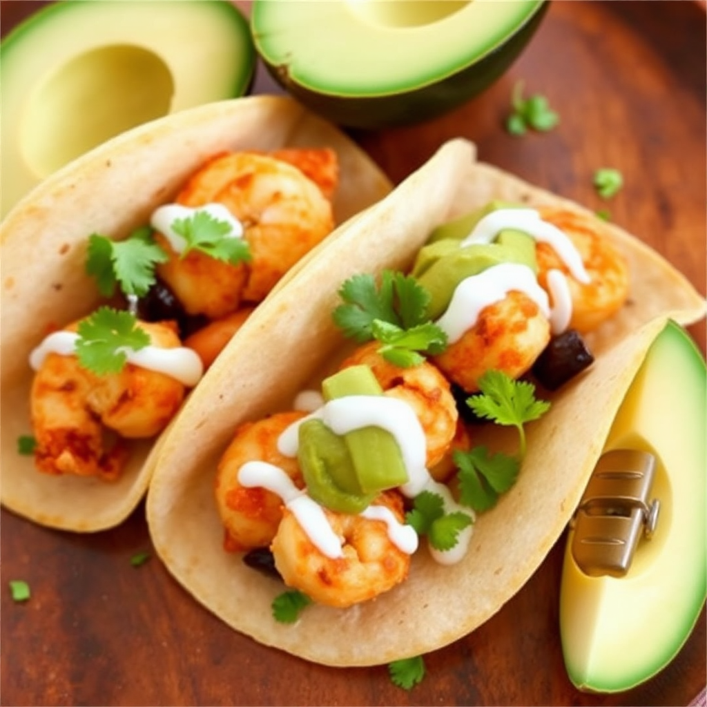 Spicy Coconut Shrimp Tacos with Avocado Crema