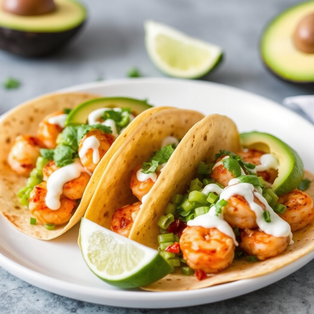 Spicy Coconut Shrimp Tacos with Avocado Lime Crema