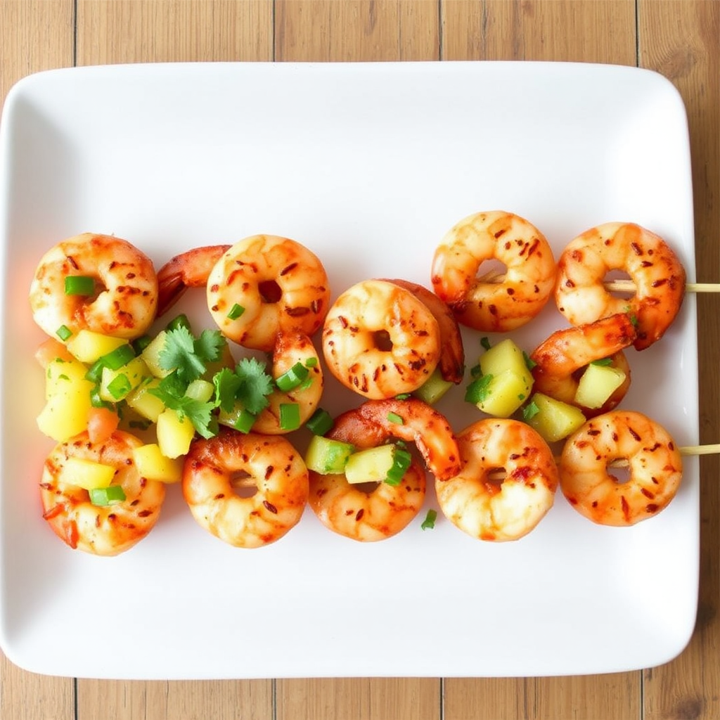 Spicy Ginger-Garlic Shrimp Skewers with Pineapple Salsa