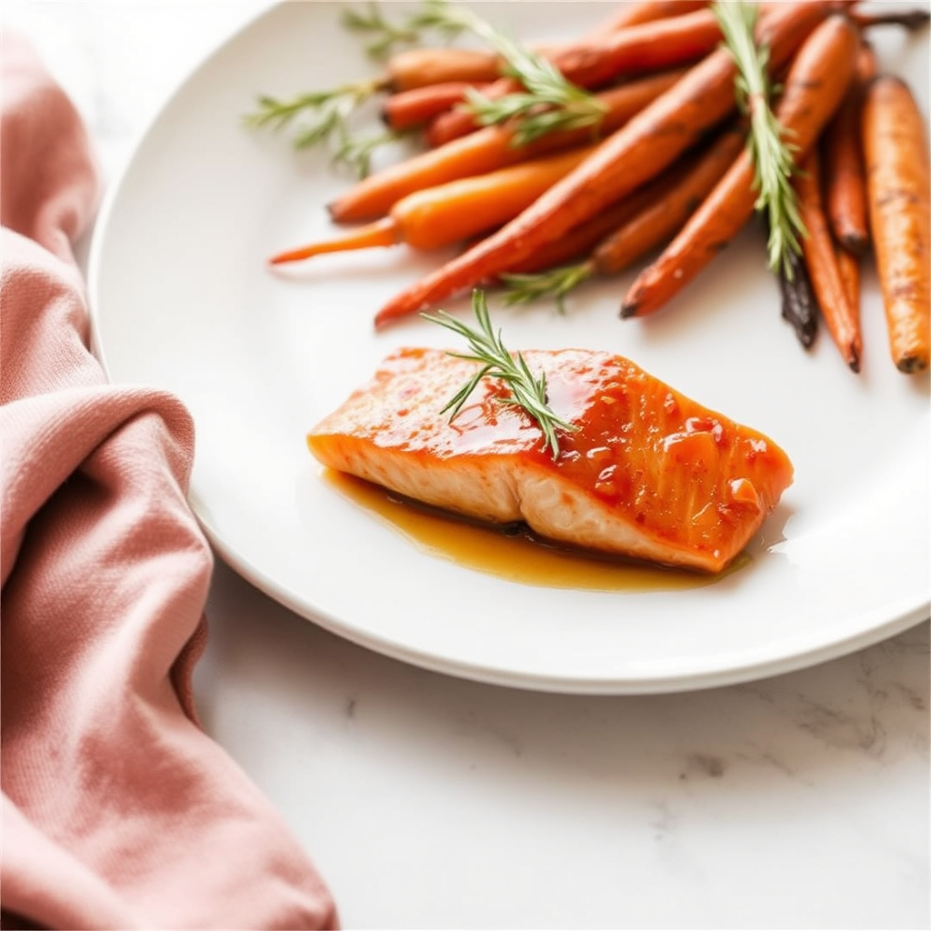 Spicy Honey-Glazed Salmon with Roasted Carrots and Rosemary