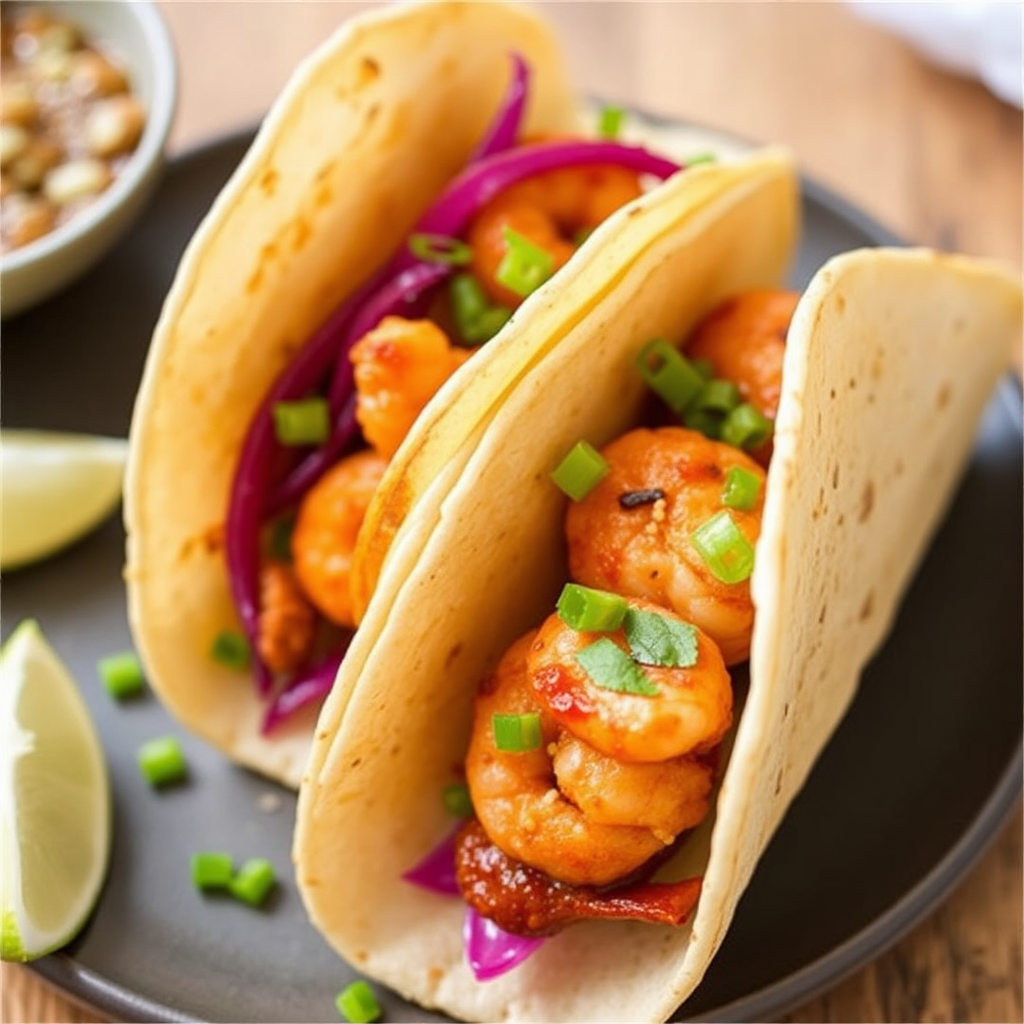 Spicy Korean-Style Shrimp Tacos