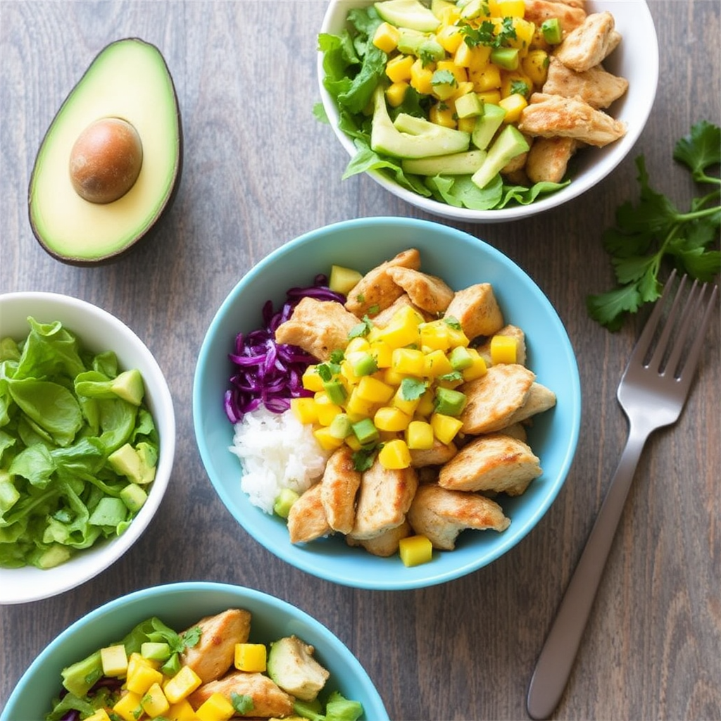 Spicy Mango-Avocado Salsa Chicken Bowls