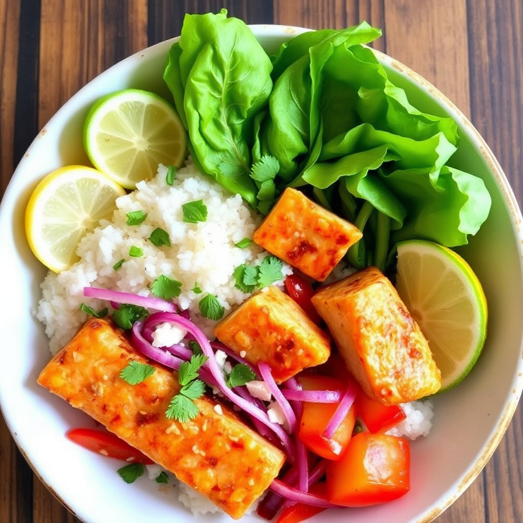 Spicy Peanut Salmon Bowls with Coconut Rice