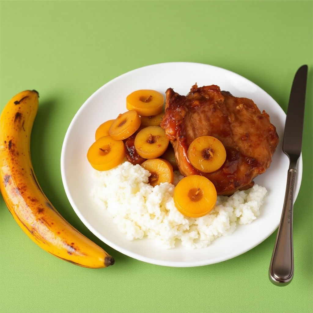 Spicy Pineapple-Glazed Pork Chops with Caramelized Plantains