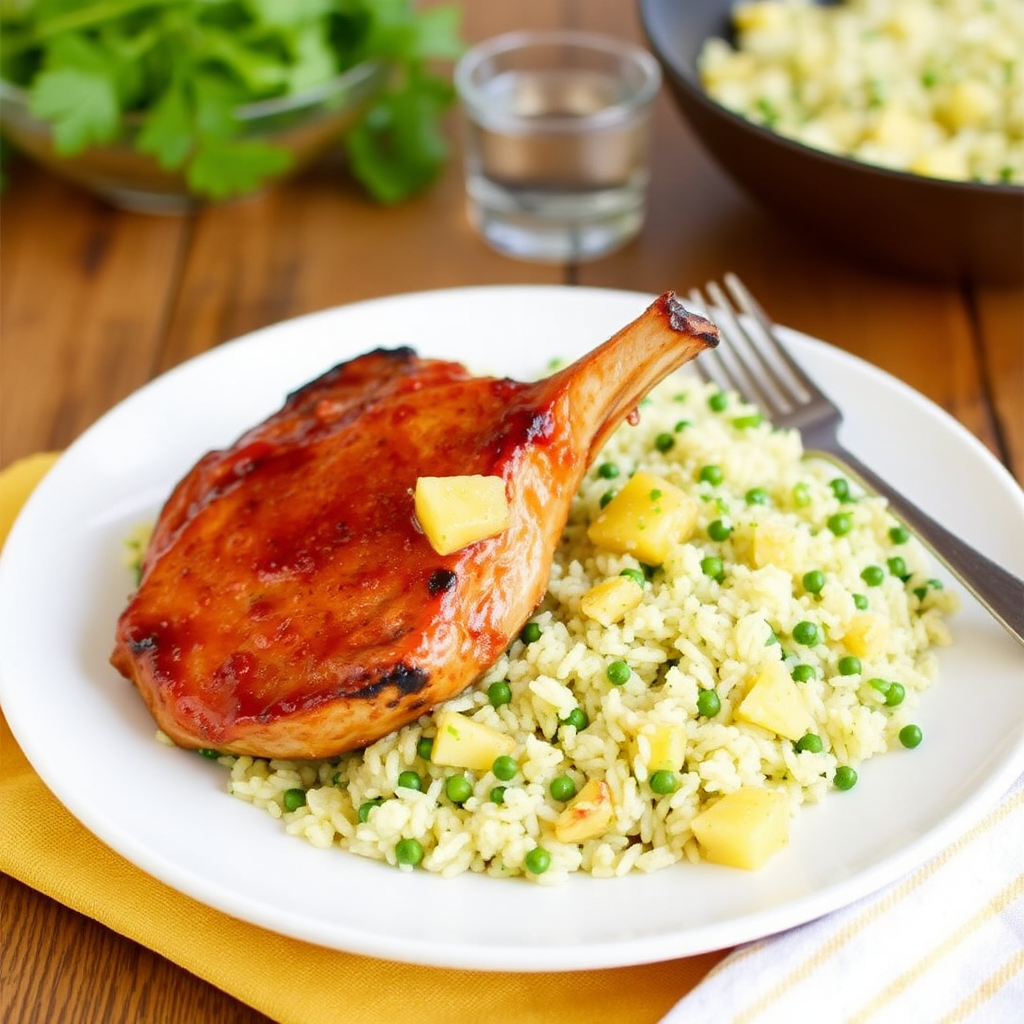 Spicy Pineapple-Glazed Pork Chops with Cilantro Lime Rice