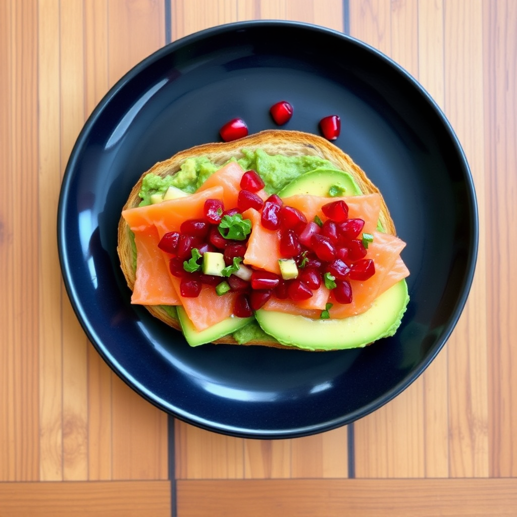 Spicy Salmon & Avocado Toast with Pomegranate Salsa