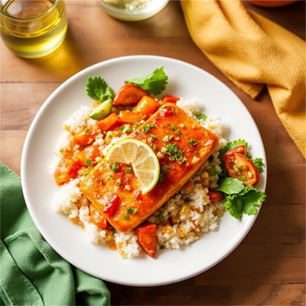 Spicy Salmon with Coconut-Lime Rice