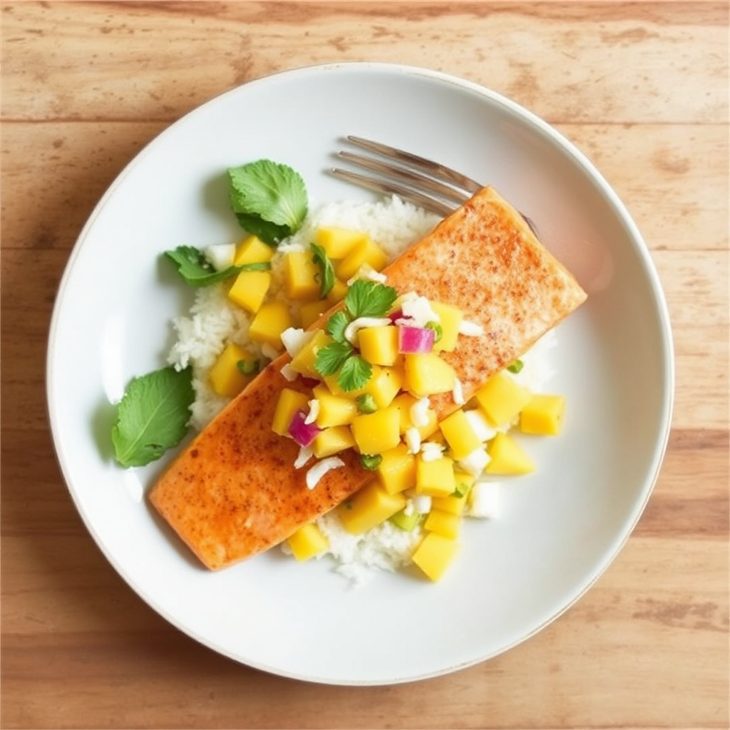 Spicy Salmon with Coconut-Mango Salsa