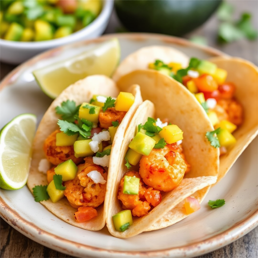 Spicy Shrimp Tacos with Avocado Mango Salsa