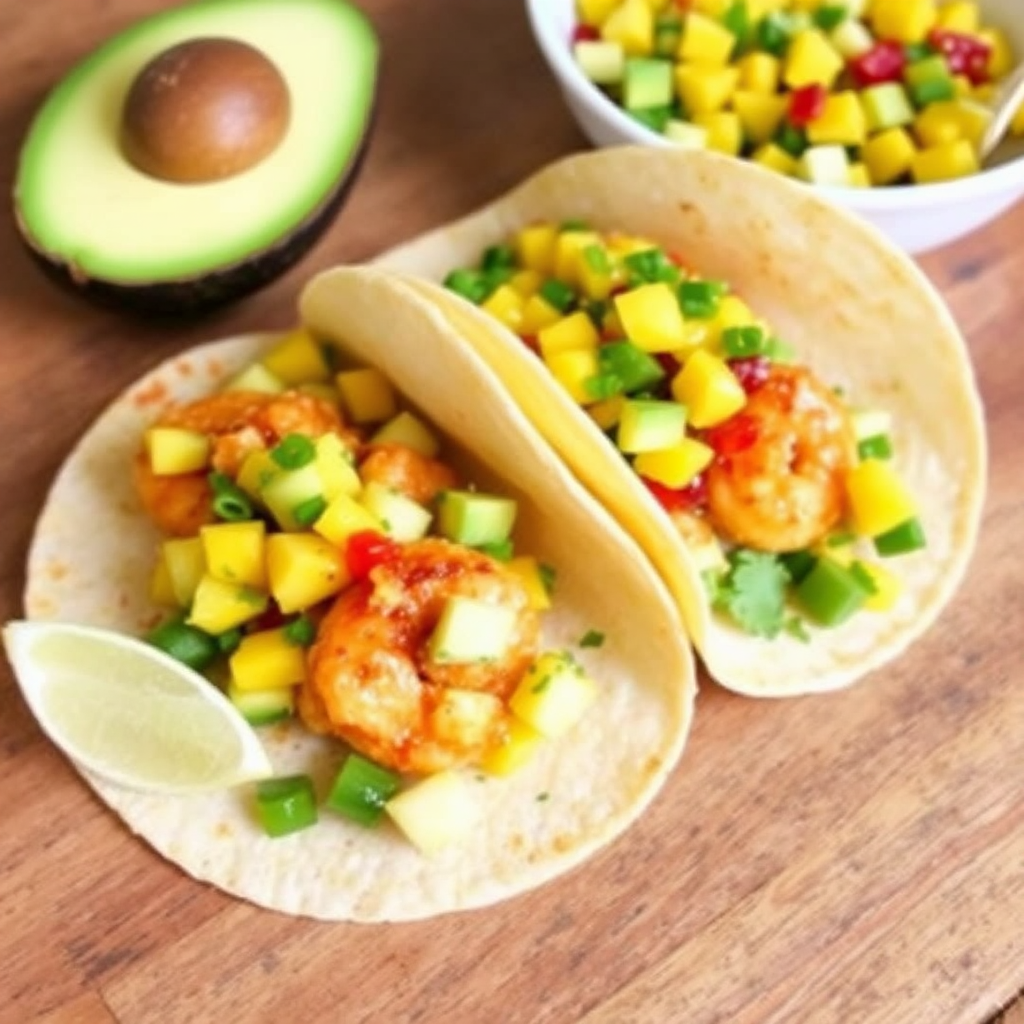 Spicy Shrimp & Avocado Tacos with Mango Salsa