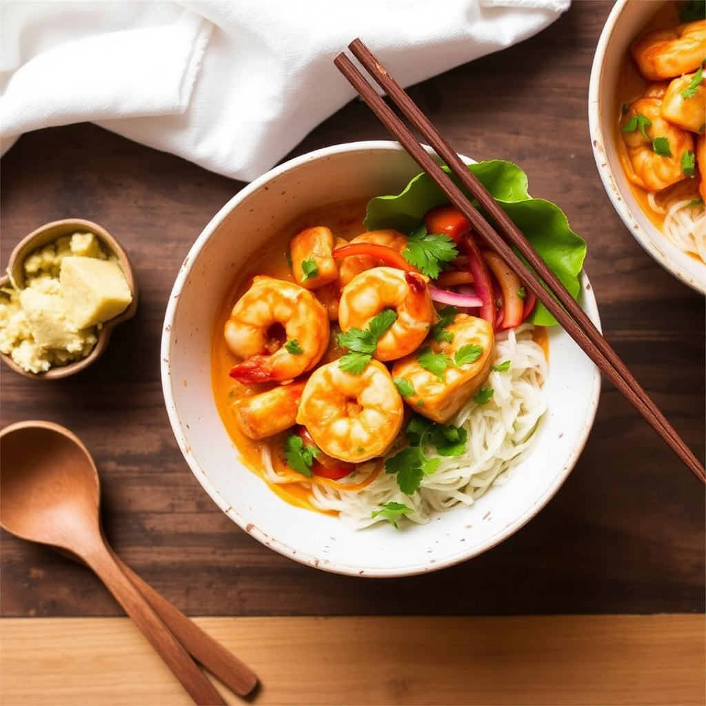 Spicy Shrimp & Coconut Curry Noodle Bowls