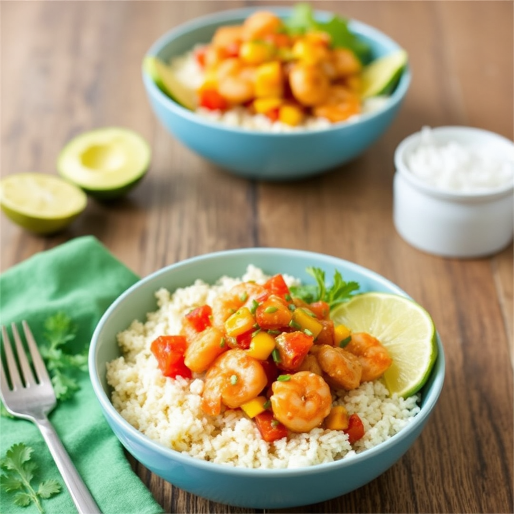 Spicy Shrimp & Mango Salsa Bowls with Coconut Lime Rice