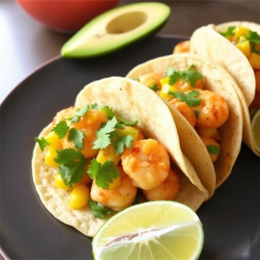 Spicy Shrimp & Mango Salsa Tacos