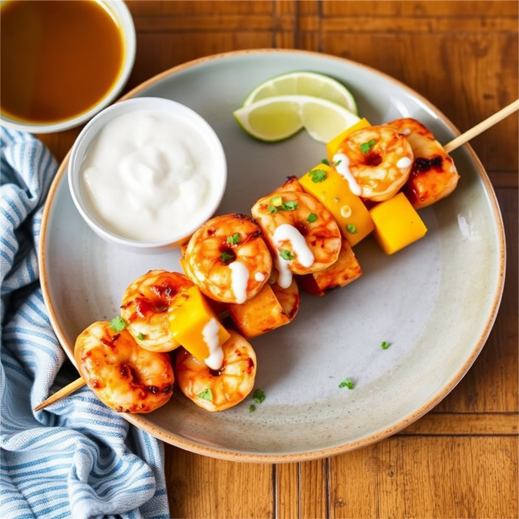 Spicy Shrimp and Mango Skewers with Coconut Lime Glaze