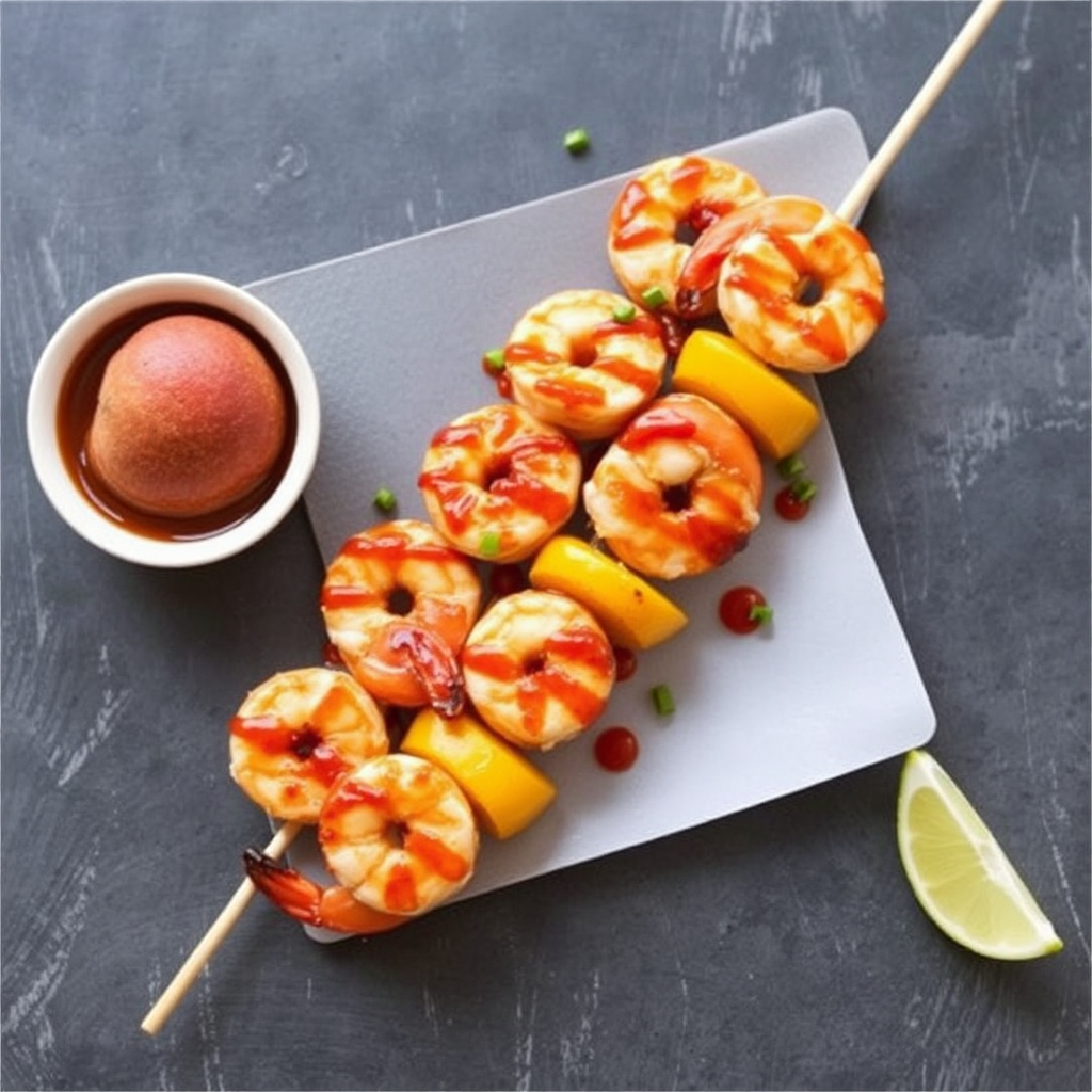 Spicy Shrimp & Peach Skewers with Coconut-Lime Glaze