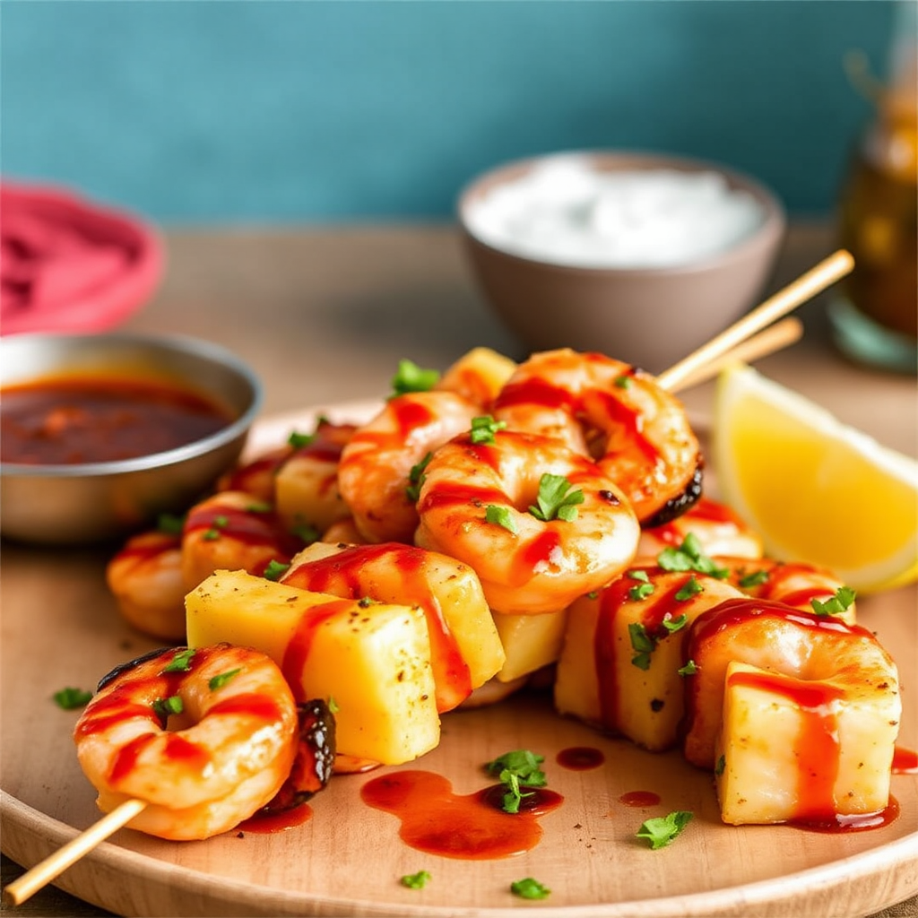 Spicy Shrimp & Pineapple Skewers with Coconut Lime Glaze