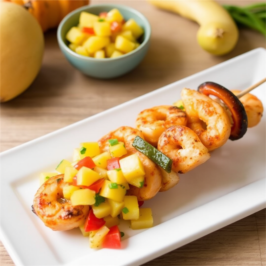 Spicy Shrimp & Pineapple Skewers with Mango Salsa