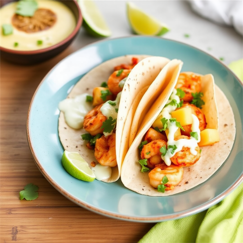 Spicy Shrimp and Pineapple Tacos with Cilantro-Lime Crema