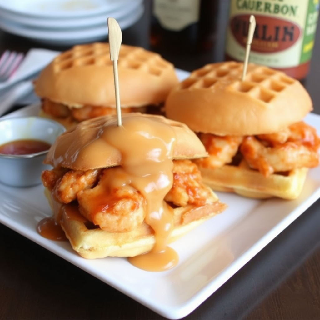 Spicy Shrimp and Waffle Sandwiches with Maple-Bourbon Glaze