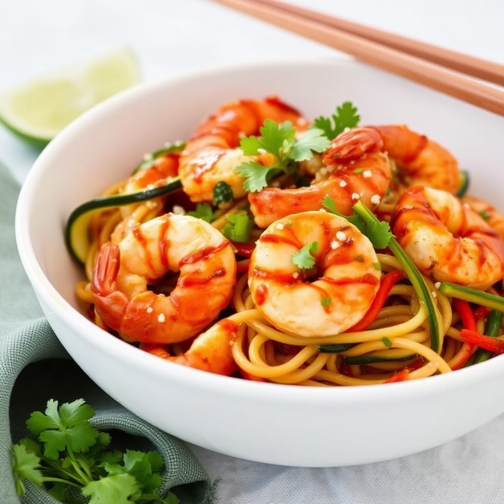 Spicy Shrimp & Zucchini Noodles with Coconut-Lime Glaze