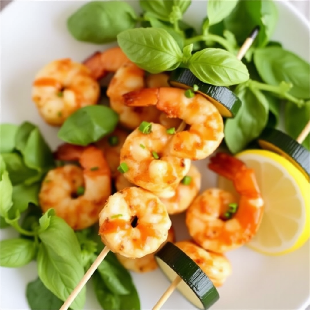 Spicy Shrimp & Zucchini Skewers with Lemon-Basil Glaze