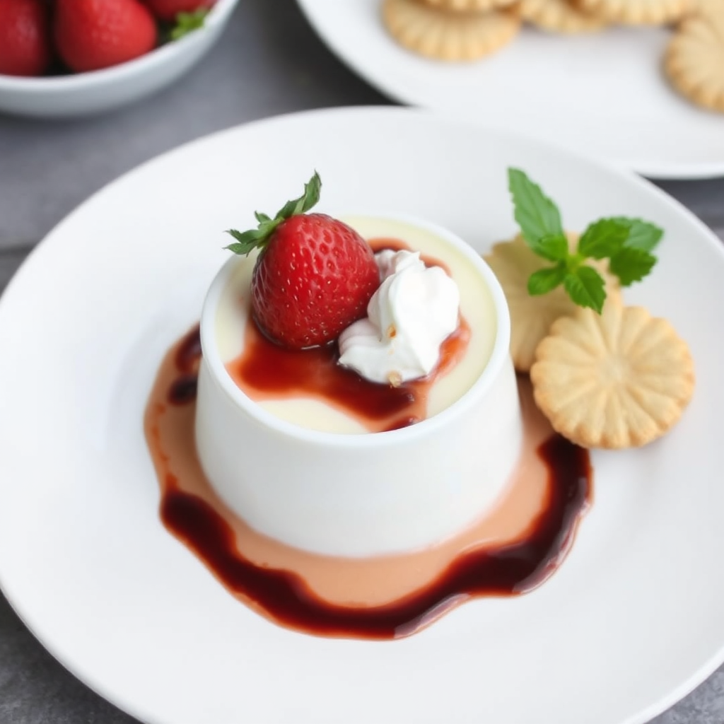 Strawberry Panna Cotta with Balsamic Glaze and Shortbread Cookies