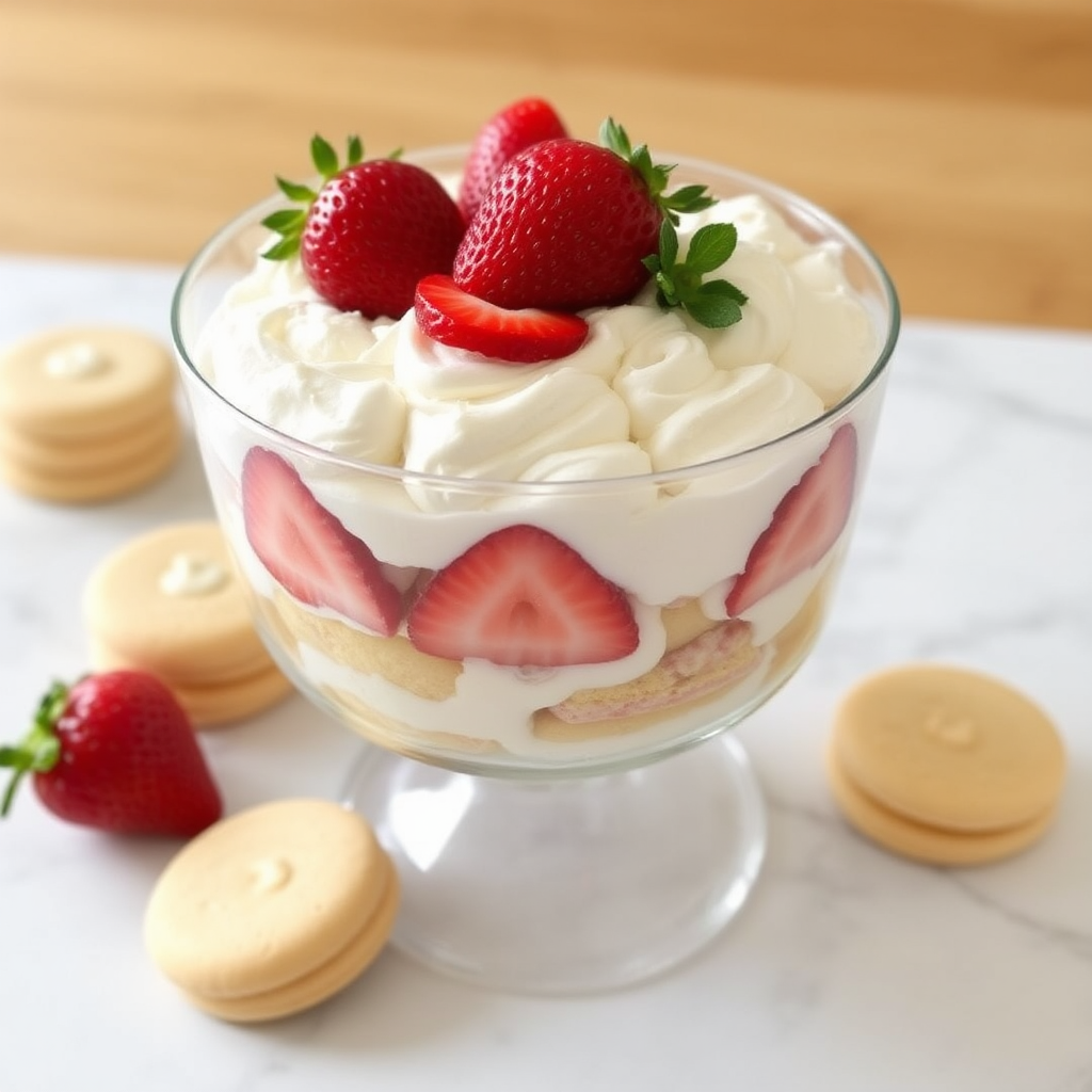 Strawberry Shortcake Trifle with Lemon Meringue Cookies