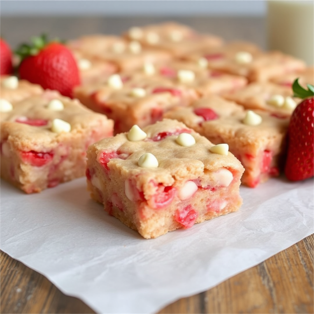 Strawberry and White Chocolate Chip Blondies