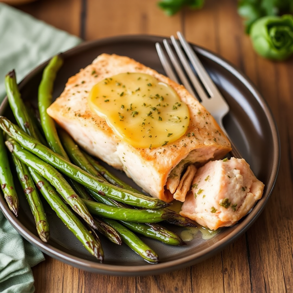 Stuffed Salmon with Lemon-Herb Butter and Roasted Green Beans