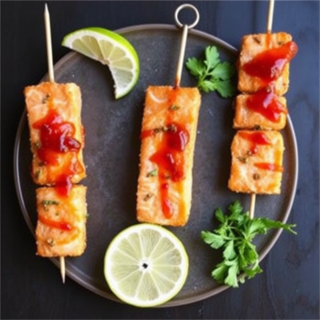 Sunset Salmon Skewers with Honey-Lime Glaze