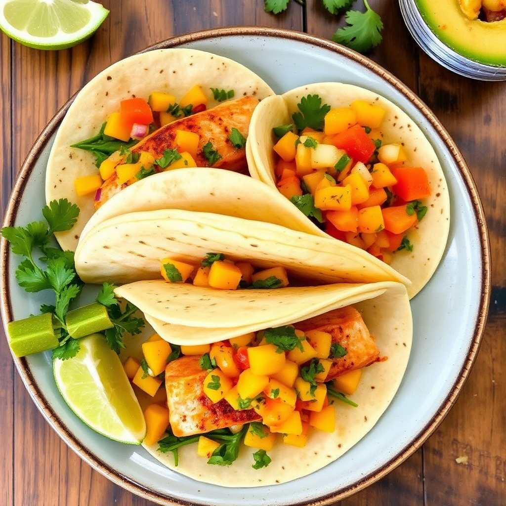 Sunset Salmon Tacos with Spicy Mango Salsa