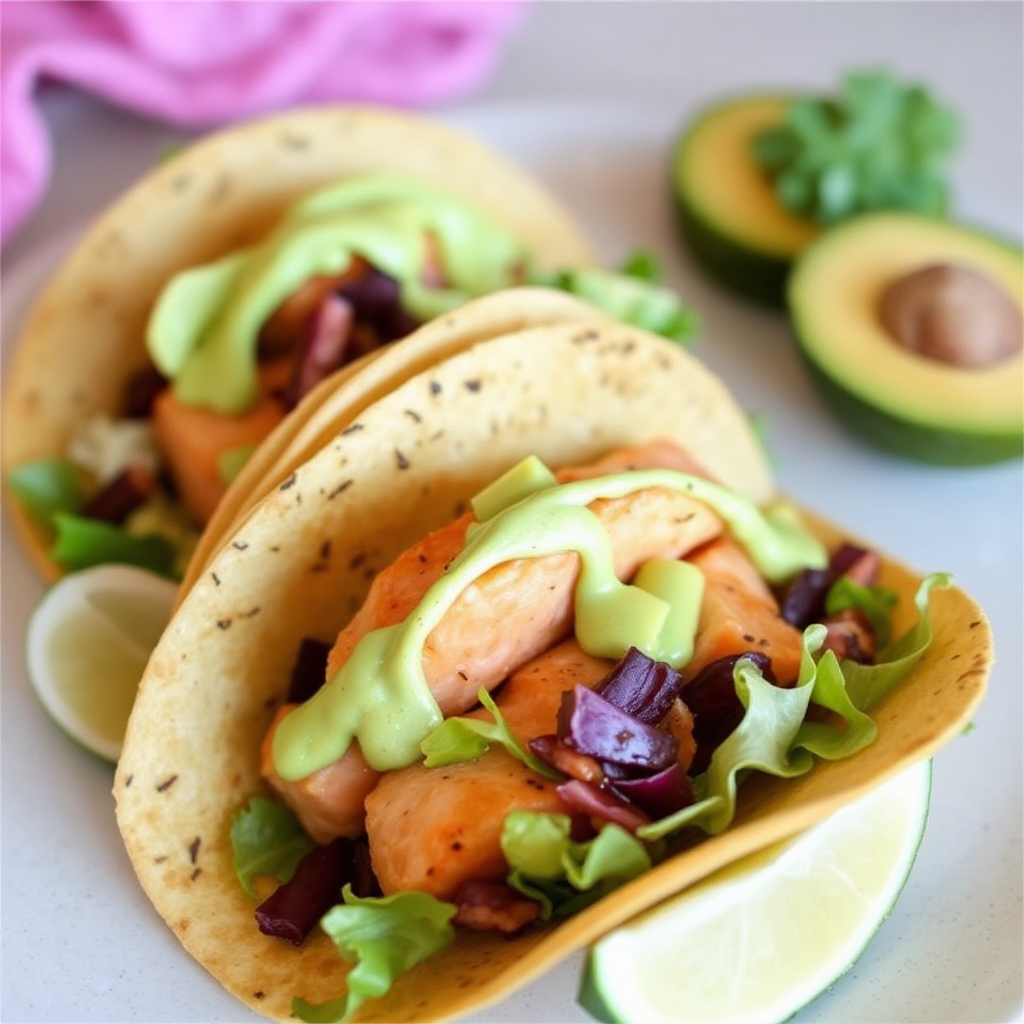 Sunshine Salmon Tacos with Avocado-Lime Crema