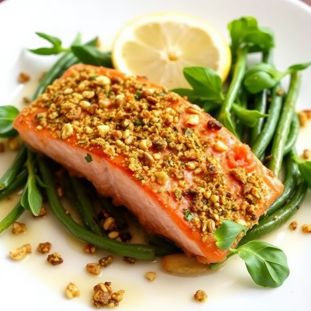 Sweet and Savory Salmon with Pistachio-Basil Crust