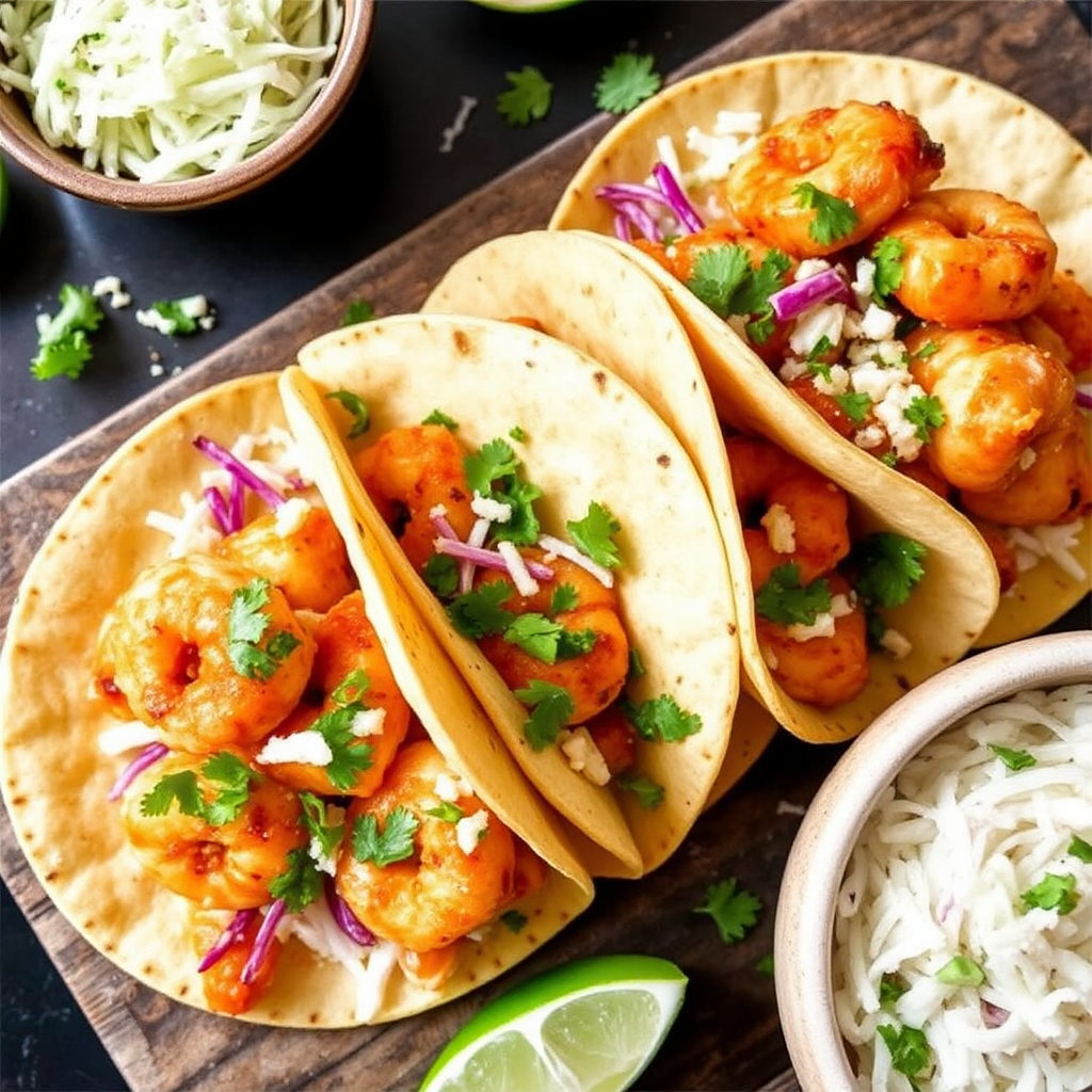 Sweet & Spicy Shrimp Tacos with Coconut Cilantro Slaw