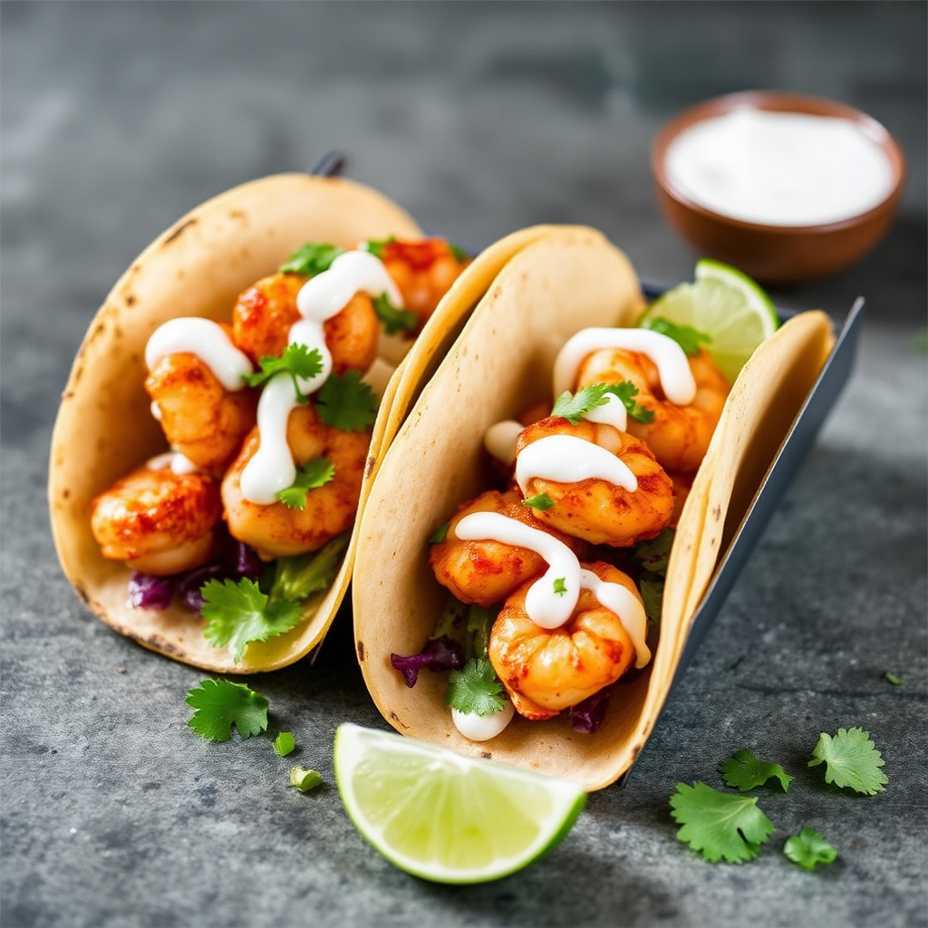 Sweet & Spicy Shrimp Tacos with Coconut-Lime Crema