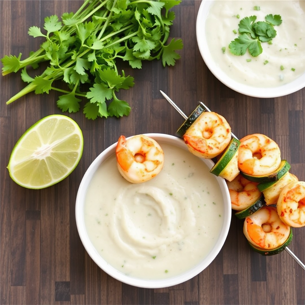 Zesty Shrimp & Zucchini Skewers with Cilantro Lime Dip